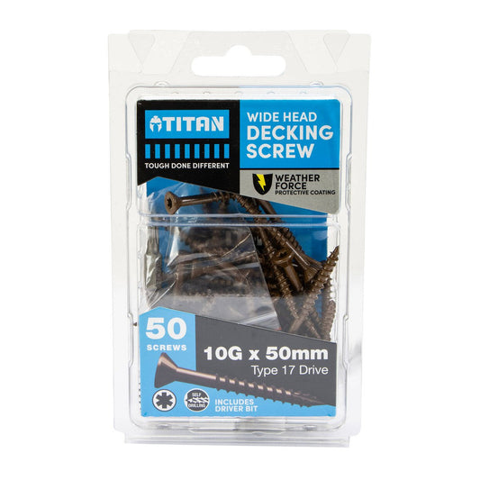 Titan Decking Screws - 10g x 50mm - Pack of 50 - Weather Force Corrosion Protection - Auzzistore