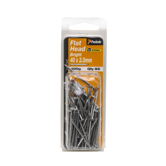 Paslode Flat Head Nails 40 x 2mm Bright Steel 100g 85 Pack - Auzzistore