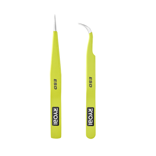 Ryobi Precision Anti Static Tweezers 2 Pack - 90mm x 6mm - ESD Coating - Auzzistore