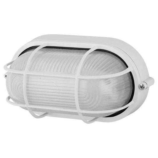 Arlec White Oval Caged Bunker Light - 1 x 60W E27 - Weather Resistant