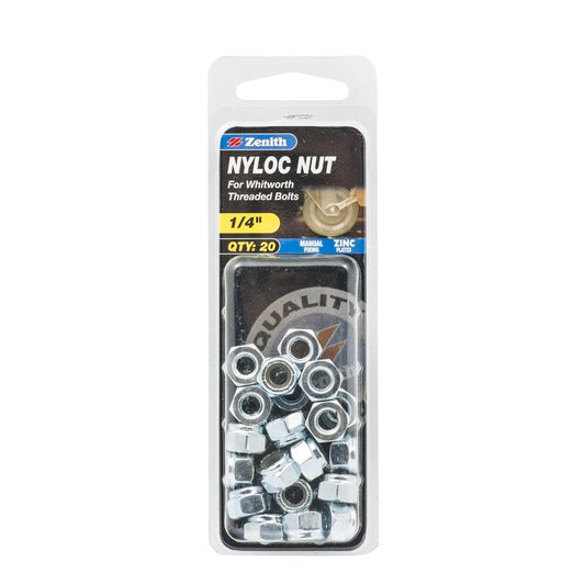 Zenith Nyloc Nuts 1/4 Inch Zinc Plated 20 Pack For Vibration Resistance - Auzzistore