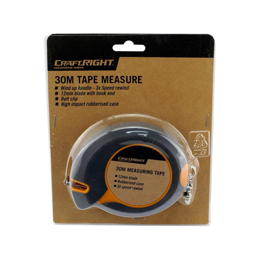 Craftright Steel Tape Measure - 30m - Steel - Speed Rewind - Auzzistore