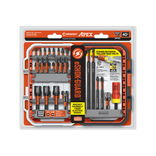 Crescent Eshok Guard Alphacase Set 40 Piece - Insulated Tool Set 254mm x 226mm x 52mm - Electric Shock Protection - Auzzistore