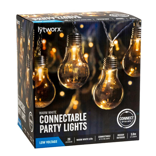 Lytworx Connectable Party Lights - 20 Bulbs - 3.8m - Warm White - Auzzistore