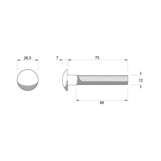 Zenith Cup Head Bolt - M12 x 75mm - Stainless Steel 304 - Rust Resistant – view 2 - Auzzistore