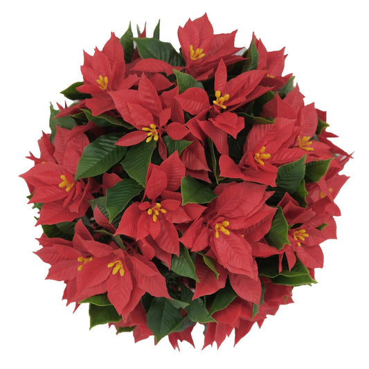 Un Real 25cm Red Artificial Poinsettia Topiary Ball - UV-Treated - No Maintenance