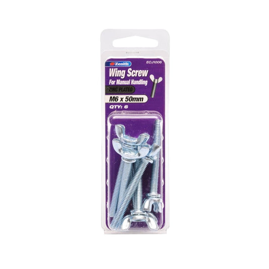 Zenith M6 Zinc Plated Wing Screw 50mm - 6 Pack - Silver - Auzzistore