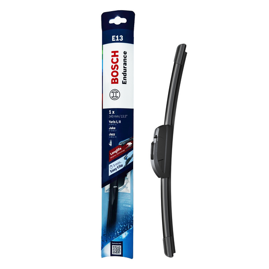 Bosch 13" 330mm e13 Flat Endurance Wiper Blade - Hook Type Adapter - Long-Life Rubber - Clear Visibility