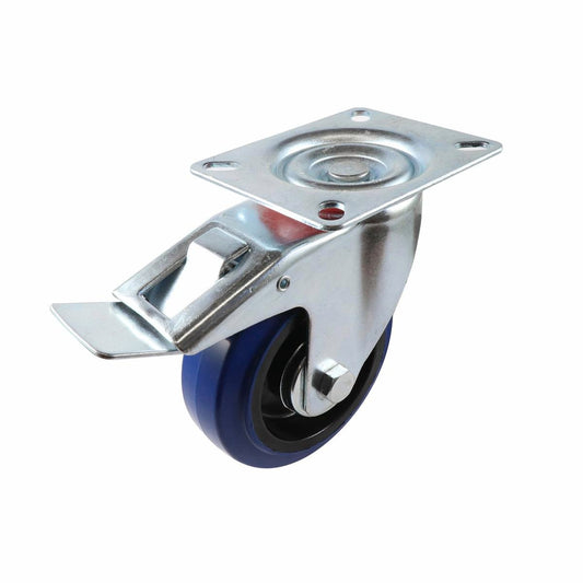 Easyroll Swivel Brake Castor - 100mm - Blue - Rubber - 150kg Load - Auzzistore
