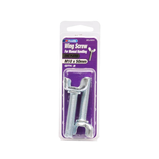 Zenith M10 x 50mm Zinc Plated Wing Screws – 2 Pack - Auzzistore