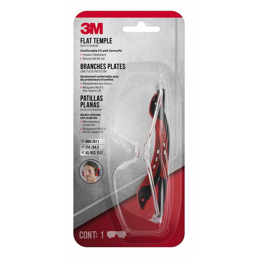 3M Flat Temple Safety Glasses Clear - 1 Pack - Composite - UV Protection