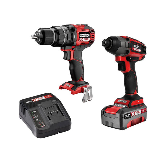 Ozito PXC 18V Brushless Hammer Drill & Impact Driver Kit PXBHIK 400 - 13mm & 6.35mm - 220Nm Torque - LED Worklight - Quick-Connect Chuck - Auzzistore