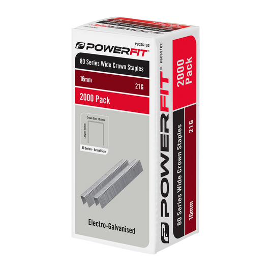 Powerfit 16mm Electro Galvanised Wide Crown Staples - 2000 Pack - 21-Gauge - Durable - Auzzistore