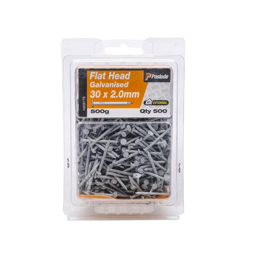 Paslode Galvanised Flat Head Nails 30mm 2mm 500g Corrosion Resistant - Auzzistore