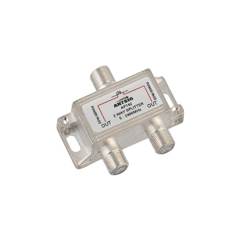 Antsig 2 Way F Connector Splitter - 5-2400MHz - Zinc - Indoor Use - Auzzistore
