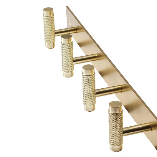 Adoored 4 Hook Brass Knurled Deco Hook Rack - 400mm x 40mm x 65mm - Durable – view 2