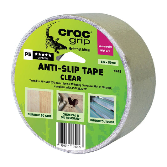 Croc Grip Anti Slip Tape - 5m x 50mm - Clear - Chemical Resistant - Auzzistore