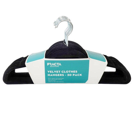 Practa Velvet Clothes Hangers 30 Pack - Slim Design - 410mm x 230mm - Non-Slip