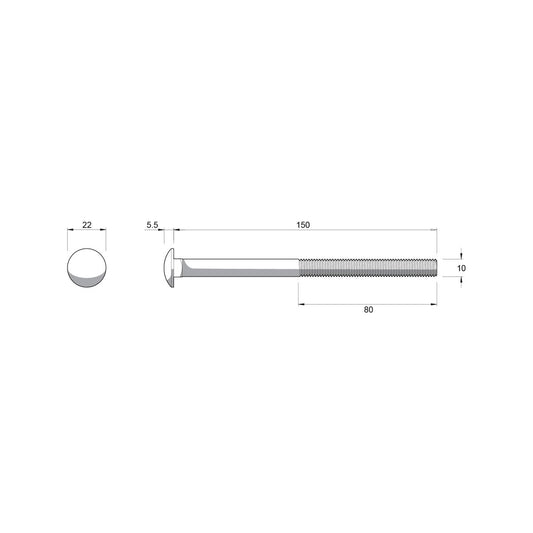 Zenith M10 Cup Head Bolt and Nut Each - 150mm - Zinc Plated - Coarse Thread – view 2 - Auzzistore