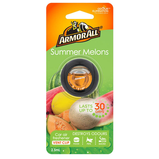 Armor All Membrane Clip Car Air Freshener - Summer Melons - 1 Pack - 76.2mm x 195mm x 32.8mm - Odour Elimination