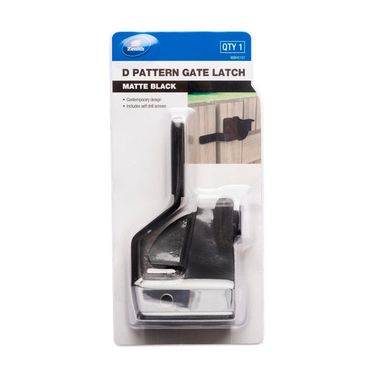 Zenith Matte Black D Pattern Gate Latch - 60mm x 45mm x 130mm - Steel - Auzzistore