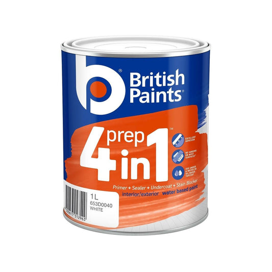 British Paints 1L White Water Based Prep Primer Sealer Undercoat - Auzzistore