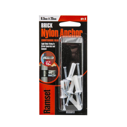 Ramset Nylon Anchor 6 5 x 25mm 8 Pack Insulated Removable Fasteners - Auzzistore