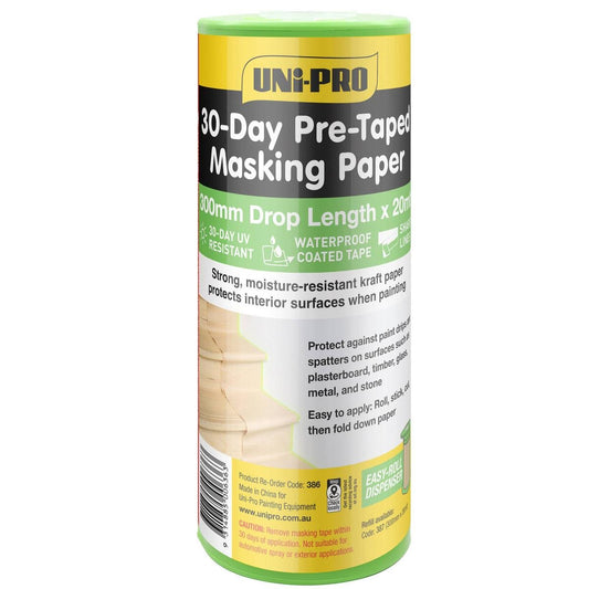 Uni Pro Pre Taped Masking Paper Dispenser 300mm x 20mt - Moisture Resistant - Auzzistore