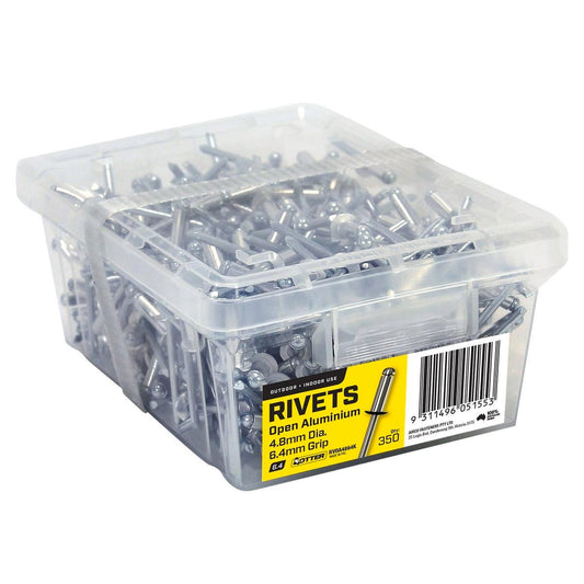 Otter Open Aluminium Blind Rivets 4.8 x 6.4mm - 350 Pack - Silver - Vibration Resistant - Auzzistore