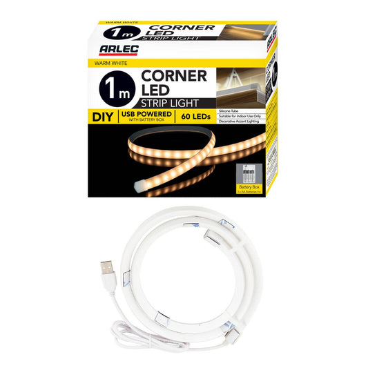 Arlec 1m Corner LED Strip Light - USB Powered - Warm White - Indoor Use