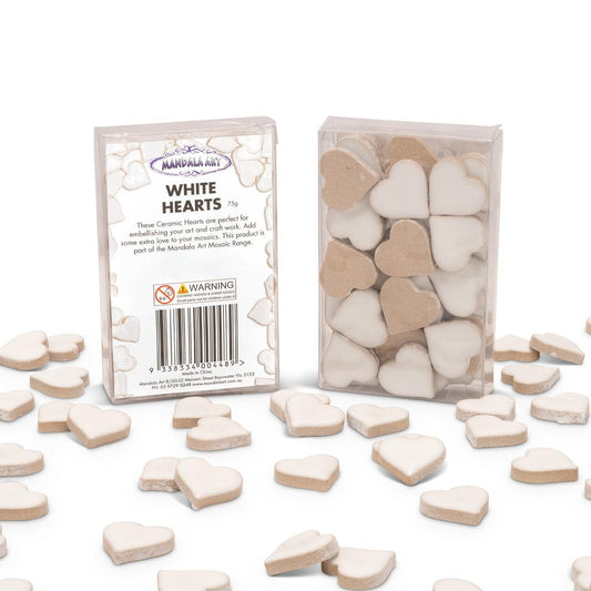 Mandala Art White Ceramic Hearts - 10 Pack - 19mm x 18mm - Indoor/Outdoor Use