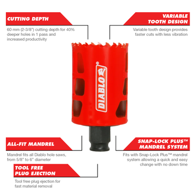 Diablo 48mm Bi Metal Hole Saw - Tool-Free Ejection - Fast Cuts