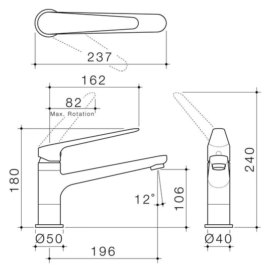 Homecare By Caroma Assisted Living Sink Mixer - Brushed Nickel - 40mm x 180mm x 237mm - Lead-Free Brass - Ergonomic Design – view 2
