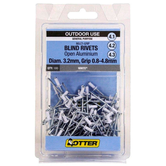 Otter Multi Grip Open Aluminium Blind Rivets 100 Pack 3.2 x 0.8-4.8mm - Auzzistore