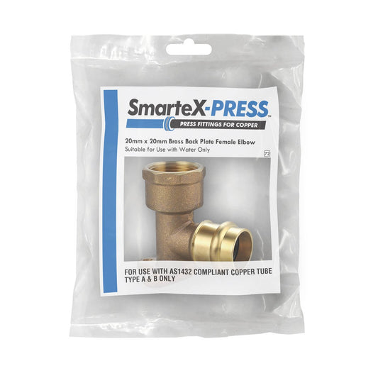 Smartex Press 20 x 20mm Female Back Plate Elbow - Lead-Free Brass - Flame-Free Installation – view 2 - Auzzistore