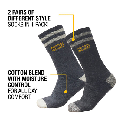 Dewalt Thermal Work Socks Pack of 2 - Insulated - Black - Durable