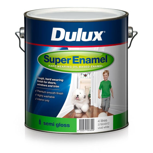 Dulux Super Enamel Paint Semi Gloss 4L Vivid White Smooth Finish - Auzzistore
