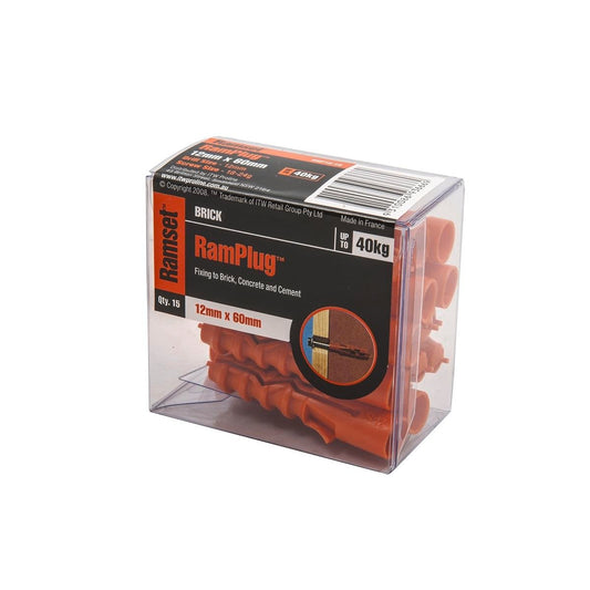 Ramset 12mm Nylon Anchor Ramplug 15 Pack - Light Duty - Orange - Auzzistore