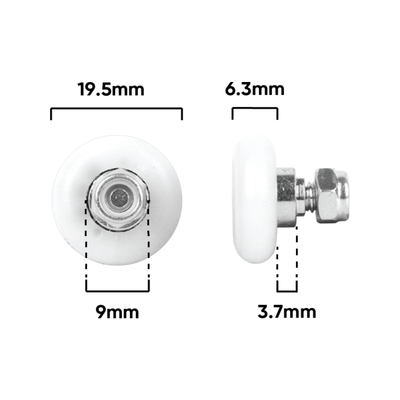 Rolltrak 19mm Acetal Convex Roller - 8kg Load - Threaded Stud - White