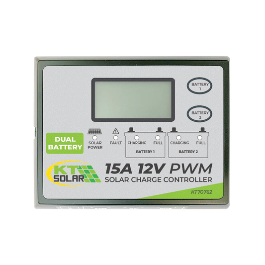 Kt Solar 15A 12V Solar Controller PWM KT70762 - Dual Battery Charging - LCD Display - Auzzistore