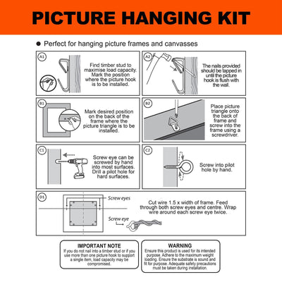 Everhang Picture Hanging Kit - 10kg - Steel - Easy Installation
