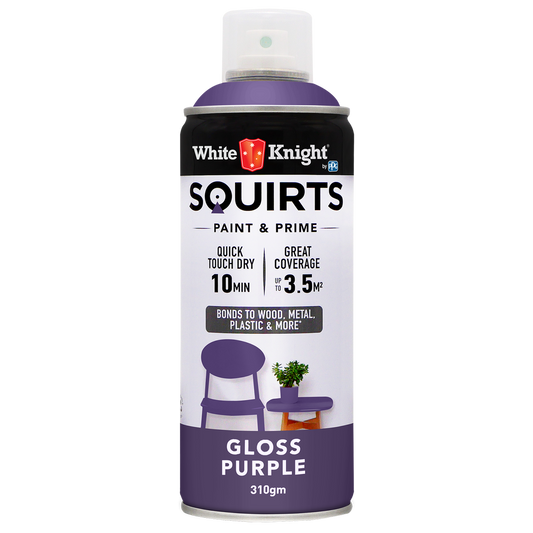 White Knight Squirts Purple Gloss Spray Paint 310g Solvent Based Durable