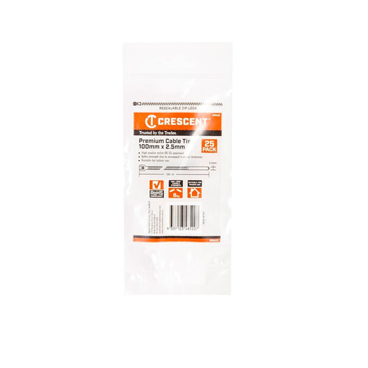Crescent Natural Cable Ties 100 x 2.5mm Nylon 25 Pack Extra Strength
