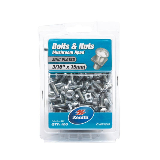 Zenith Mushroom Head Bolts - 16 x 15mm - Zinc Plated - 100 Pack - Auzzistore