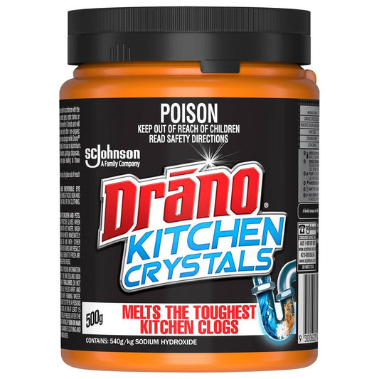 Drano Kitchen Drain Crystals 500g - 10 Uses - Safe for All Pipes - Orange
