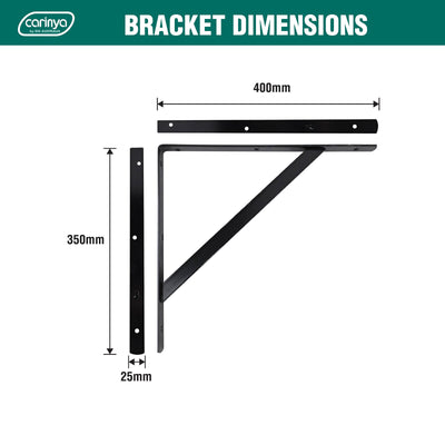 Carinya Straight Stayed Bracket 400x350mm Black Steel 100kg Capacity
