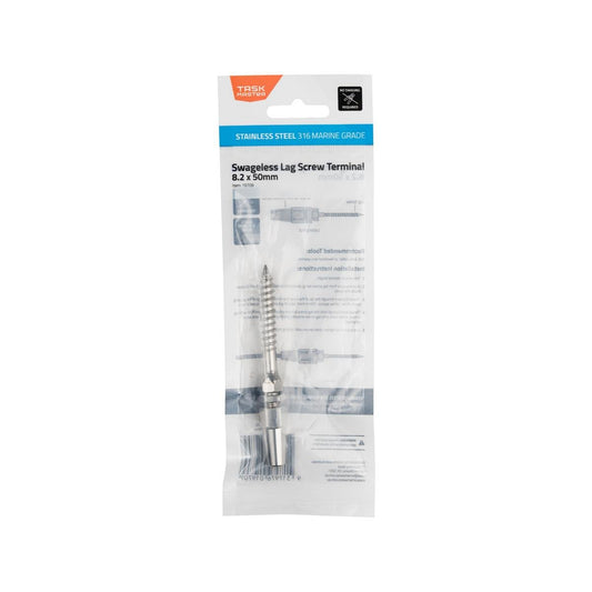 Taskmaster 316 Stainless Steel Swageless Lag Screw Wire Terminal - 74mm x 210mm - Rust Resistant - For Timber Fixing Points - Auzzistore