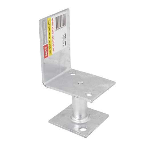 Pryda 65mm M10 Half Stirrup Post Anchor - Galvanised Steel - Durable Termite Protection - Auzzistore