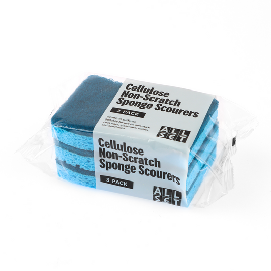 All Set Non Scratch Cellulose Sponge Scourers 3 Pack - 20mm x 74mm x 115mm - Blue - Gentle on Surfaces