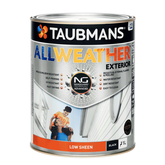 Taubmans 1L Black Low Sheen All Weather Exterior Paint - Water-Based, UV Resistant - Auzzistore